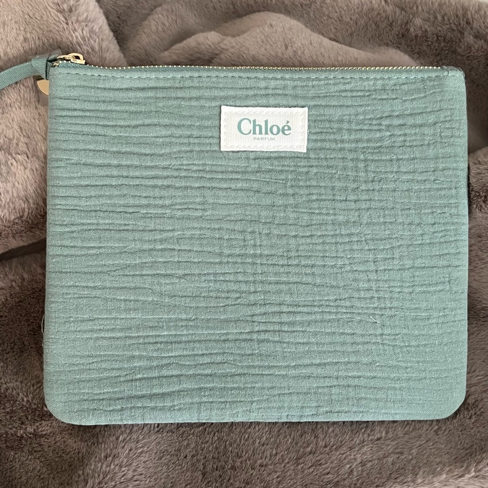 Chloé large green pouch makeup bag NIB